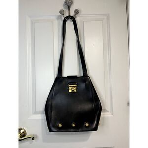 Vintage Salvatore Ferragamo Black Bucket Shoulder Bag with Turn Lock Clasp